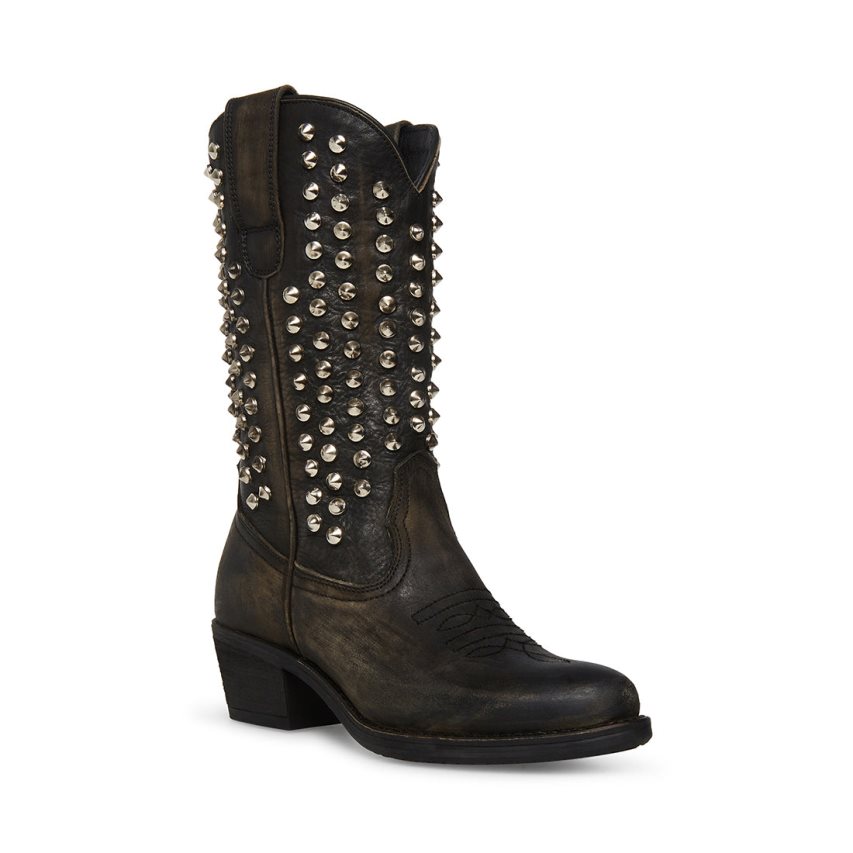 Botas Altas Steve Madden Hayward-s Distressed Mujer Negras | ES TU0612